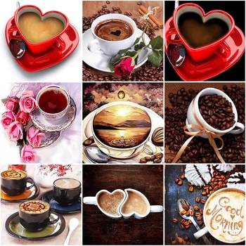

DIY 5D Diamond Painting Flowers Cross Stitch Coffee Cup Full Round Diamond Embroidery Kits Rhinestone Mosaic Home Decor Wall Art