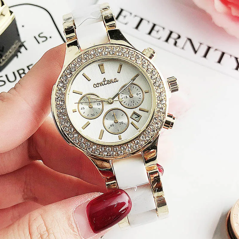 Новые модные женские часы золотые белые имитация-керамические кварцевые часы женские наручные часы Relogio Feminino - Цвет: gold white