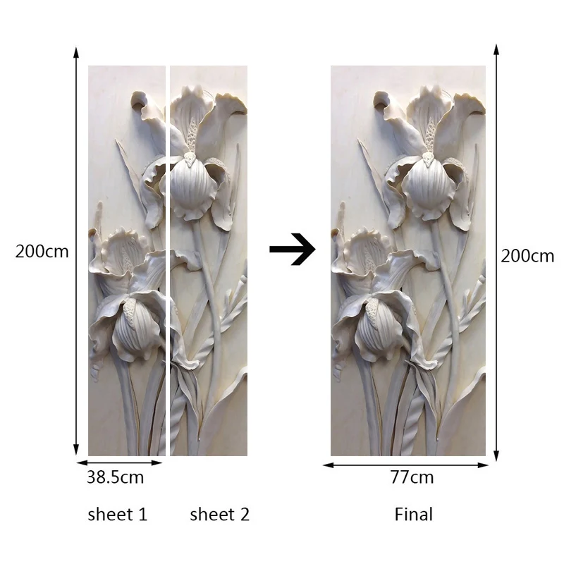 Самоклеящаяся Съемная наклейка на дверь, настенные наклейки, 3D стереоскопические Серые цветы, ПВХ водостойкая дверная Фреска, художественные виниловые обои в рулоне