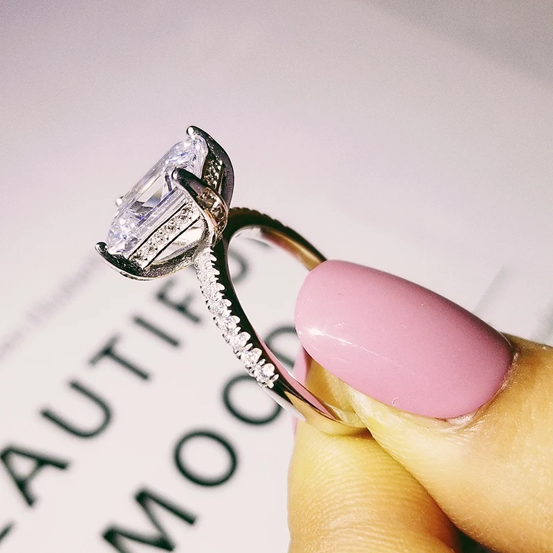 

Original real 925 sterling silver Emerald cut stone engagement ring for women wedding Finger Luxury gifts jewelry