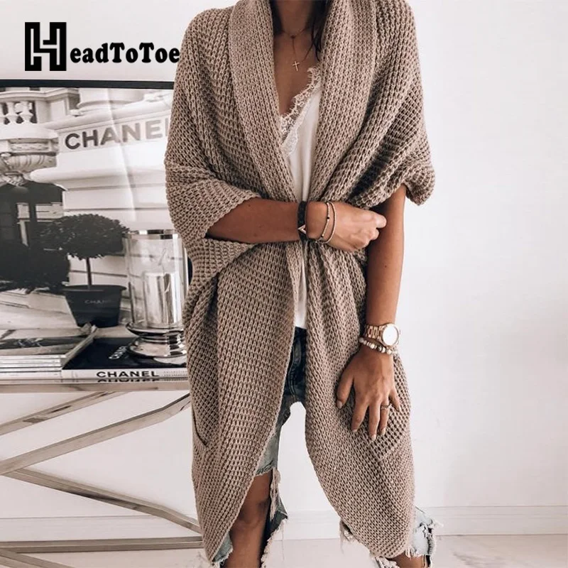 

Solid Pointelle Open Front Pocket Design Longline Cardigan Sweaters for Women (NO BELT)