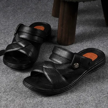 

Men Sandals Split Genuine Leather Sandals Men Shoes Brand Men Casual Shoes Men Slippers Summer Beach Sandals Comfort Flip Flops