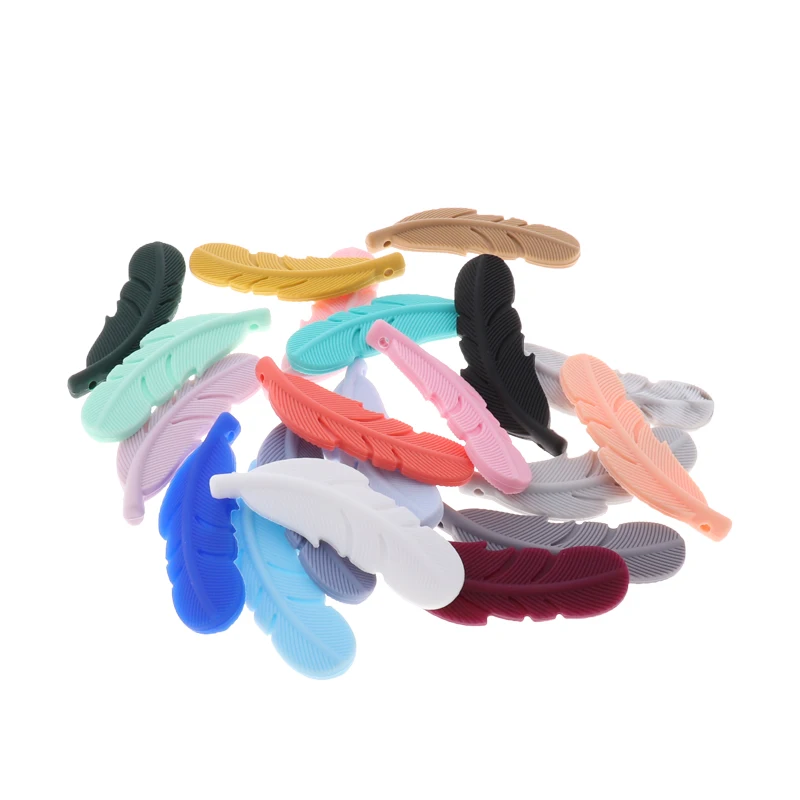  실리콘 목걸이에 대 한 20PCS 음식 실리콘 구슬 깃털 Teether 실리콘 펜던트 18MM * 56MM * 6.5MM