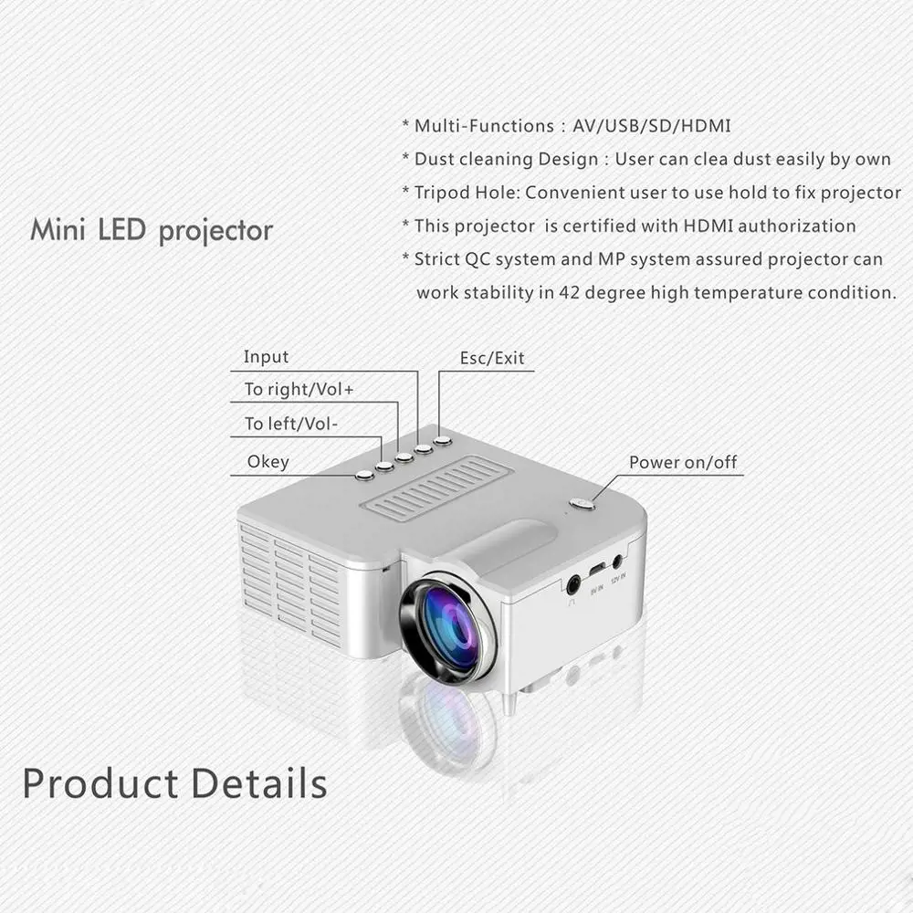 Início Mini Projetor Portátil Em Miniatura Projeção HD 1080P Mini Projetor LED Para Home Theater Entretenimento-2