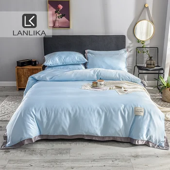 

Lanlika Luxury 100% Silk Bedding Set Flat Sheet Double Bedspread Duvet Cover Adult Decor Home Textiles Queen King Bed Linen Set