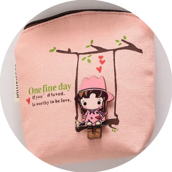 

Kawaii Cartoon Swing Girl Canvas Coin Purse Women Small Mini Bag Kids Wallet Cute Lovely Zipper Coin Pouch Key Holder Case