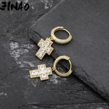

JINAO Gold Silver Color Plated Out Cross AAA CZ Stone Stud Earring Hip Hop Rock Jewelry Earrings For Male Female Gifts