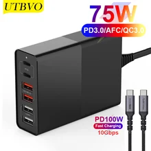 UTBVO 75W Smart Charger PD 65W Type C Fast Quick Charge 3.0 Hub For Phone iPad iPhone11 Pro Max XS XR 7 Port Usb Quick Charge