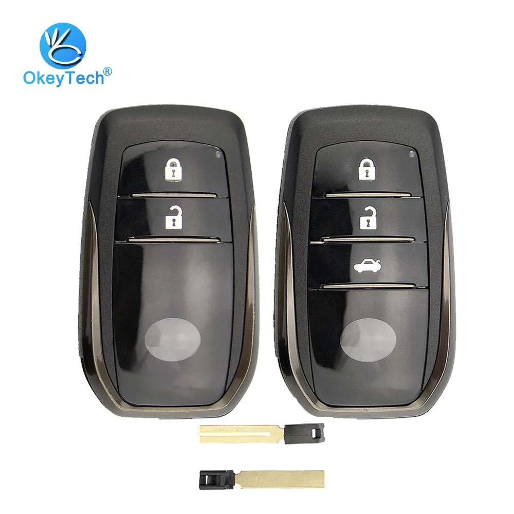 

OkeyTech For Toyota Camry Chr Corolla Prado Auris Smart Key Card Cover Shell Case 2/3 Button for Keys with Emergency Key Blade