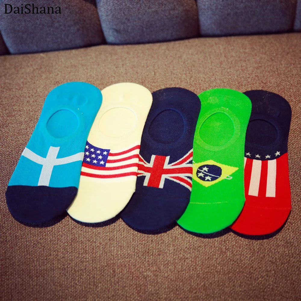 

Summer Spring Invisible boat Sock Non-Slip Silica Gel Fashion Cotton Striped Colorful Flag Art Casual Socks hot selling 1 Pair