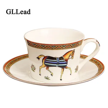 

GLLead European Style Porcelain Coffee Cup Bone China Coffee Set Ceramic Tea Cups and Saucers Home Office Teacup Drinkware