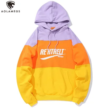 

Aolamegs Hoodies Men Patchwork Color Men Pullover Casual College Style Hooded Advanced Sweatshirt High Street Streetwear Autumn