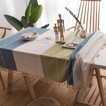 

Lattice Pattern Cotton Linen Table Cloth With Tassel Rectangular Cover Desk Washable Placemat Table Cloth Dining Picnic Pad