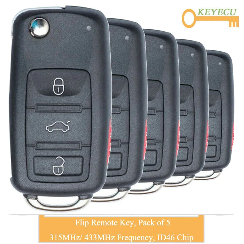 KEYECU 5 шт. удаленное Управление ключи для Фольксваген Touareg 2002 2003-2010, Fob 3+ 1/4 кнопками-315 МГц/433 МГц-ID46 чип