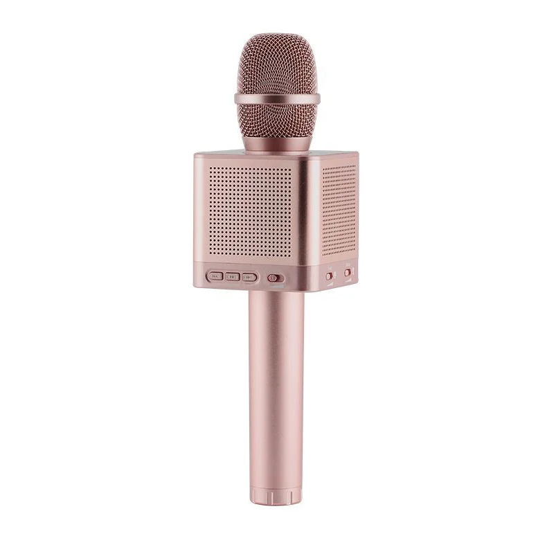 

Hot 3C-Q10S Wireless Karaoke Microphone 2.1 Sound Track Dimensional Sound Voice Change 4 Speakers Smartphone(Rose Gold)
