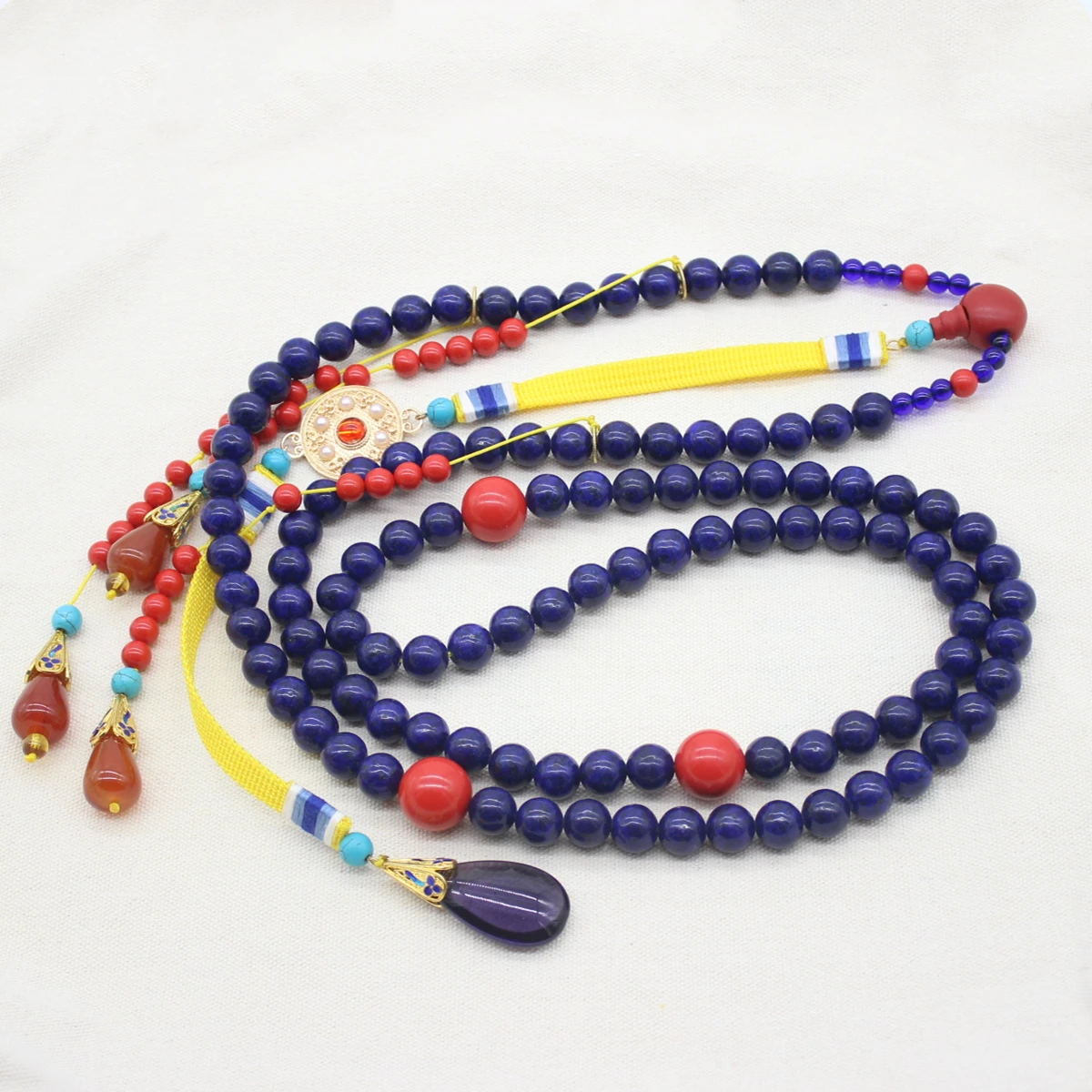

Hanfu Clothing Accessory Qing Dynasty Emperor Empress Official Court Necklace Chao Zhu Natural Stone Buddha 108pcs Beads 12mmD