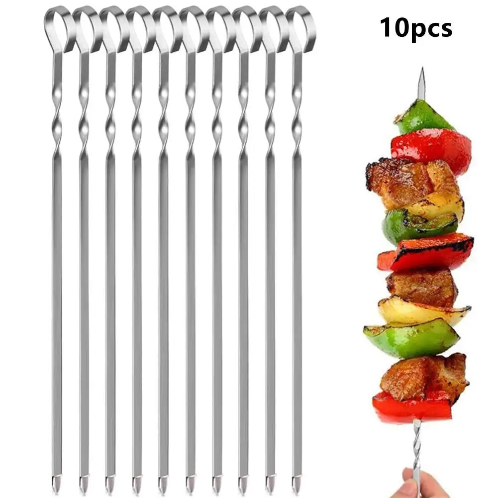 10Pcs 38cm Stainless Steel Skewer Reusable Long BBQ Barbecue Kebab Food Meat Skewers Outdoor Grill Tools Garden Supplies | Дом и сад
