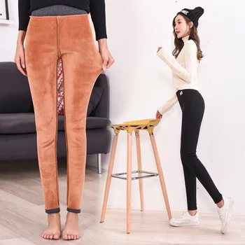 

Nonis New 2019 Winter Warm Thick Velvet High Waist Women Pencil Pants Full Length Pockets Female High Stretch Skinny Trousers