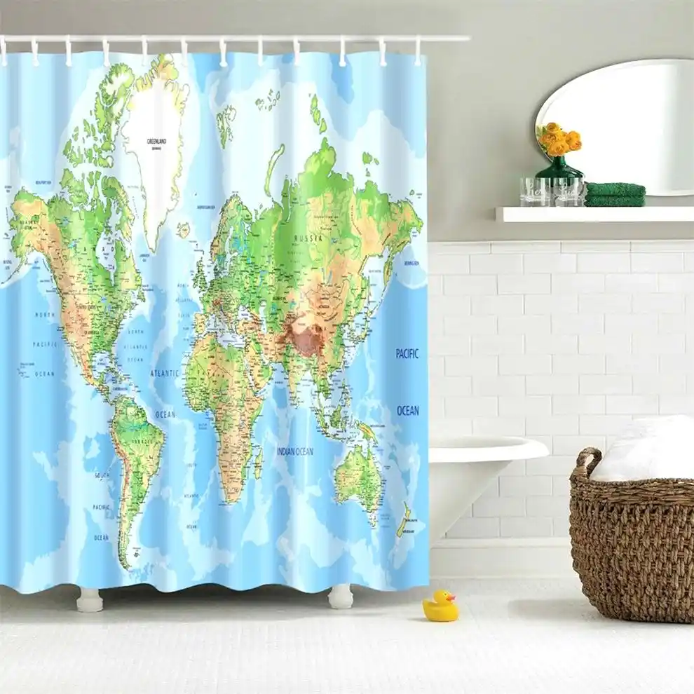 Dafield World Map Shower Curtain Fabric Map Shower Curtain World