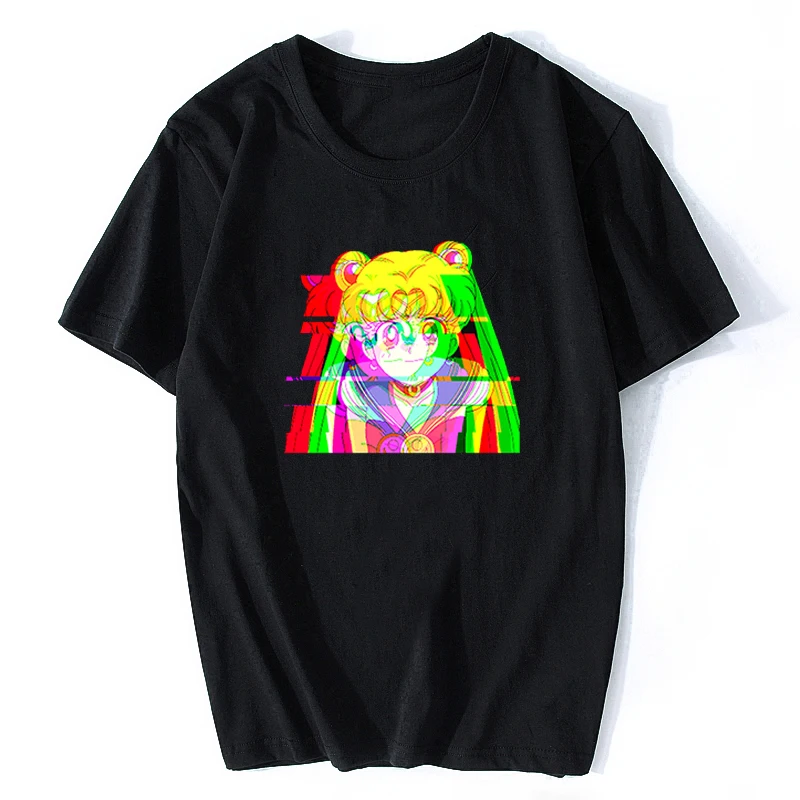 

Vaporwave Sailor Moon Japan Anime Women T Shirt Aesthetic Cotton Cool Vintage Harajuku Streetwear Vogue Cotton Black Tshirt