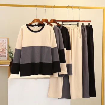 

Fdfklak Cotton Women's Pajamas Set 2Pcs Pijama Sleepwear Lounge Wear Long Sleeve Cute Homewear Clothes O-Neck Collar