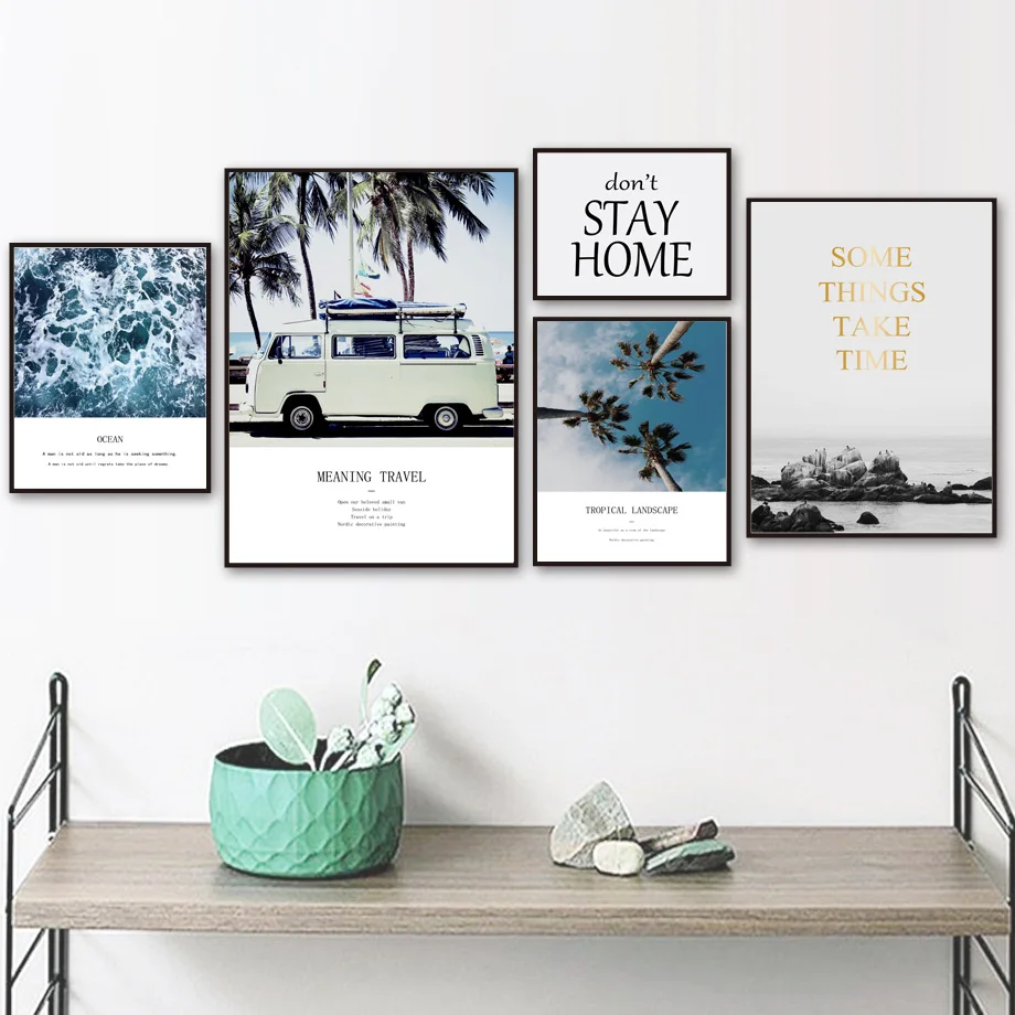 

Bus Tropical Sea Palm Tree Landscape Wall Art Canvas Painting Nordic Posters and Prints Wall Pictures for Living Room Home Decor