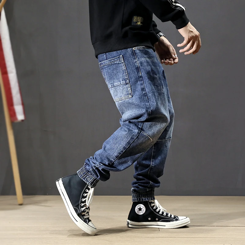 Fashion Streetwear Men Jeans Blue Color Size 28 42 Loose Fit Cargo Pants Harem Jeans Men 5