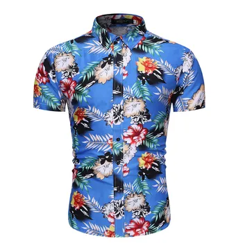 

Men Spring Summer Beach Floral Shirts Casual Slim Printed Short Sleeve Shirts Top Beach Men New Fashion Casual Shirts #330
