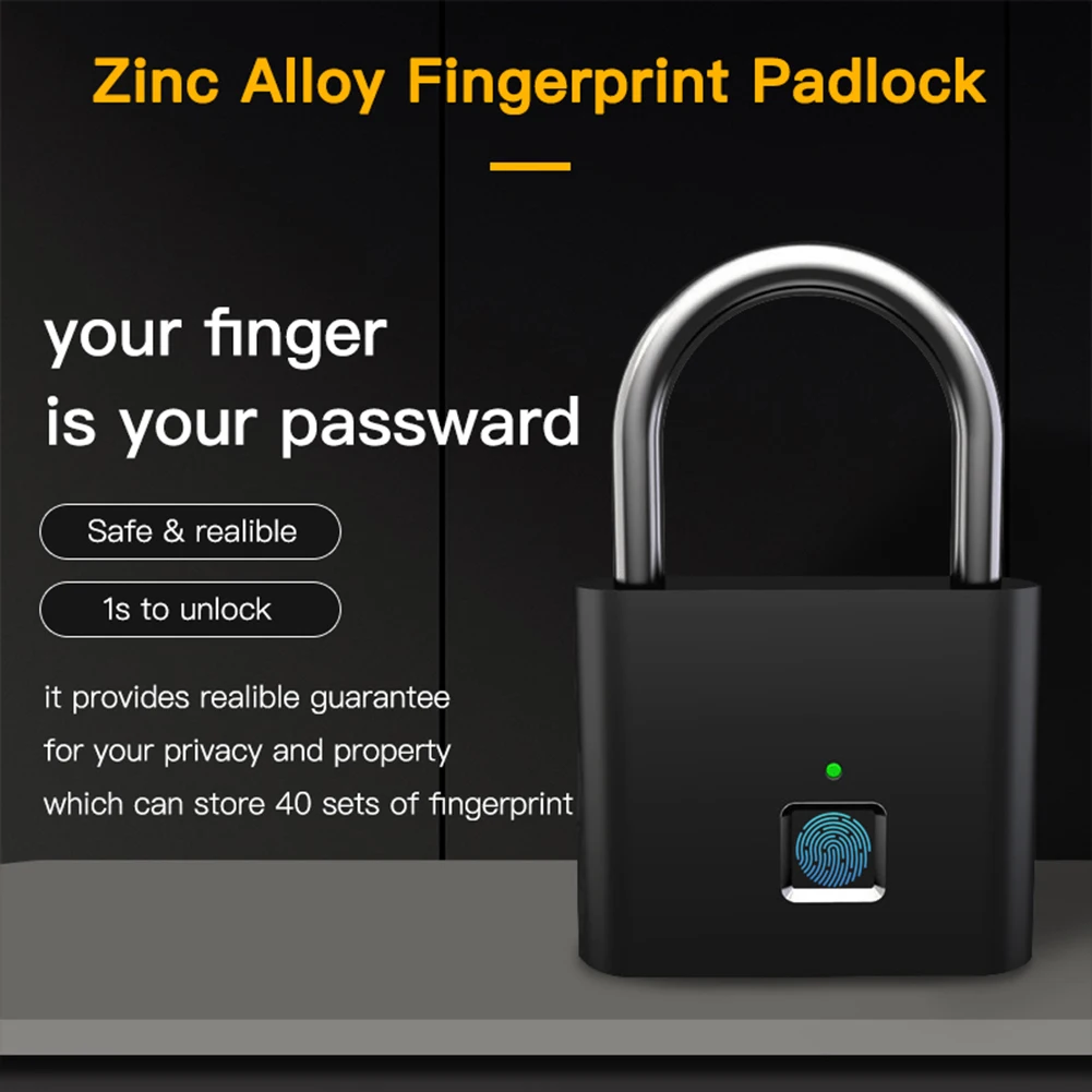 Smart Keyless Fingerprint Padlock Rainproof Zinc Alloy Security Keyless Rechargeable Door Lock Quick Unlock for Drawer Suitcase
