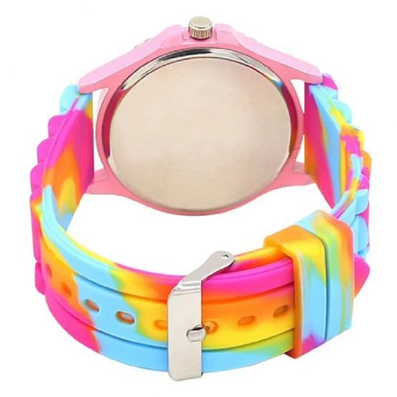 Часы женские креативные красочные силиконовая, в цветах радуги кристалл кварцевые женские наручные часы bayan kol saati zegarki damskie