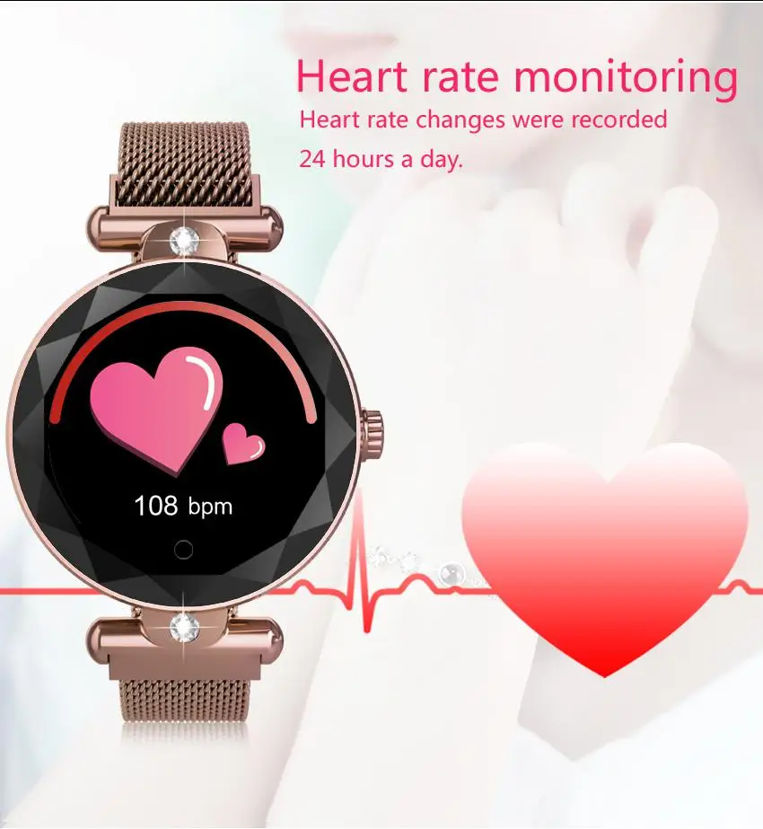 New Style Women Fashion Smart Watch Bracelet Luxury Crystal Round Screen Bluetooth Ladies Crystal Watch Woman Ladies Smart Watch