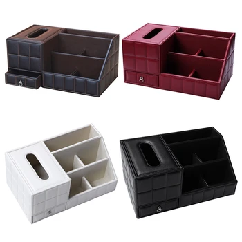 

Tissue Box Multi Functional Napkin Holder PU Leather Remote Controller Storage Box Home Decoration Table Top Organizer
