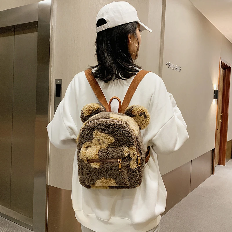 Kawaii Bear Ears Plush Shoulders Bags For 2022 New Cartoon Fleece Backpack Cute Furry Bag Winter Faux Fur Mochila - Backpacks - AliExpress