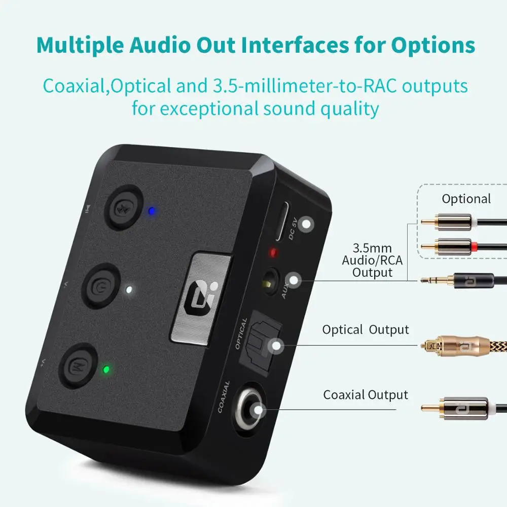 Bluetooth 5.0 Aptx HD LL Low Latency Receiver Wireless Stereo Audio Adapter Digital Optical Fiber Coaxial RCA Output