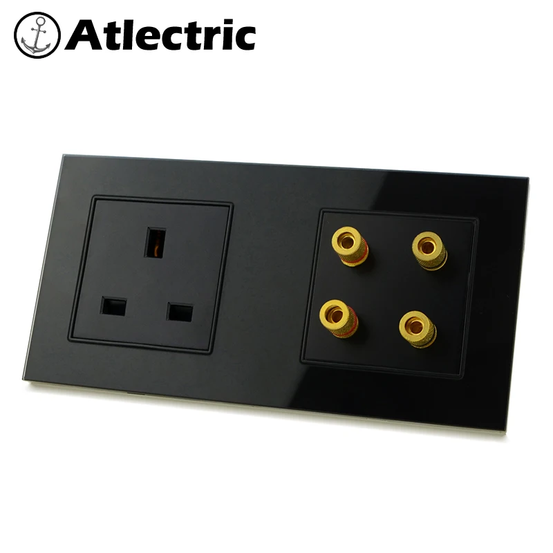 AtlectricUKStandardPlugDoubleSocketSoundSpeakerJackSocketWallPowerElectricalOutlet