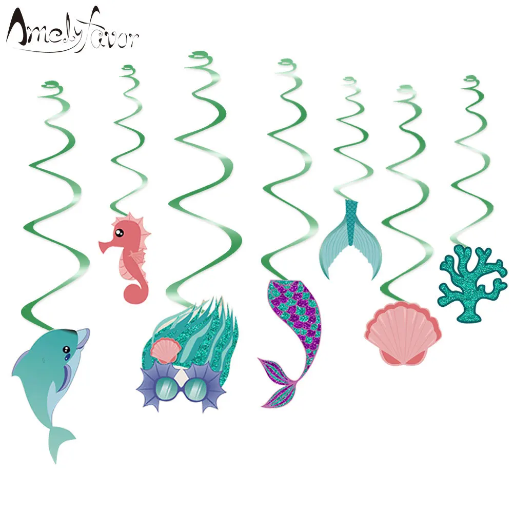 Under the Sea Animals Theme Ceiling Hanging Swirl Decorations Mermaid Tail Baby Kids Event Birthday Party Supplies | Дом и сад
