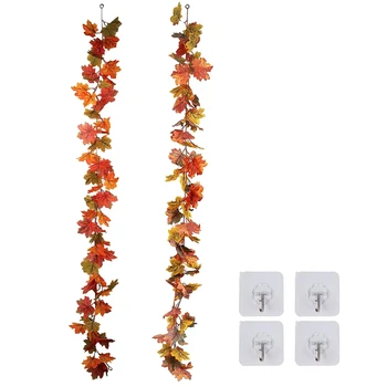 

2 Pack 5.8 FT/Pcs Autumn Hanging Fall Leaf Vines for Home Garden Wedding Party Thanksgiving Dinner Fireplace Door Frame