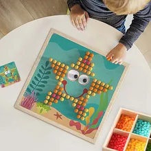 

240pcs 3D Mushroom Nail Intelligent Puzzle Games With Wood Storage Box Mosaic Peg Board Jigsaw Puzzle Kids DIY Educational Toys