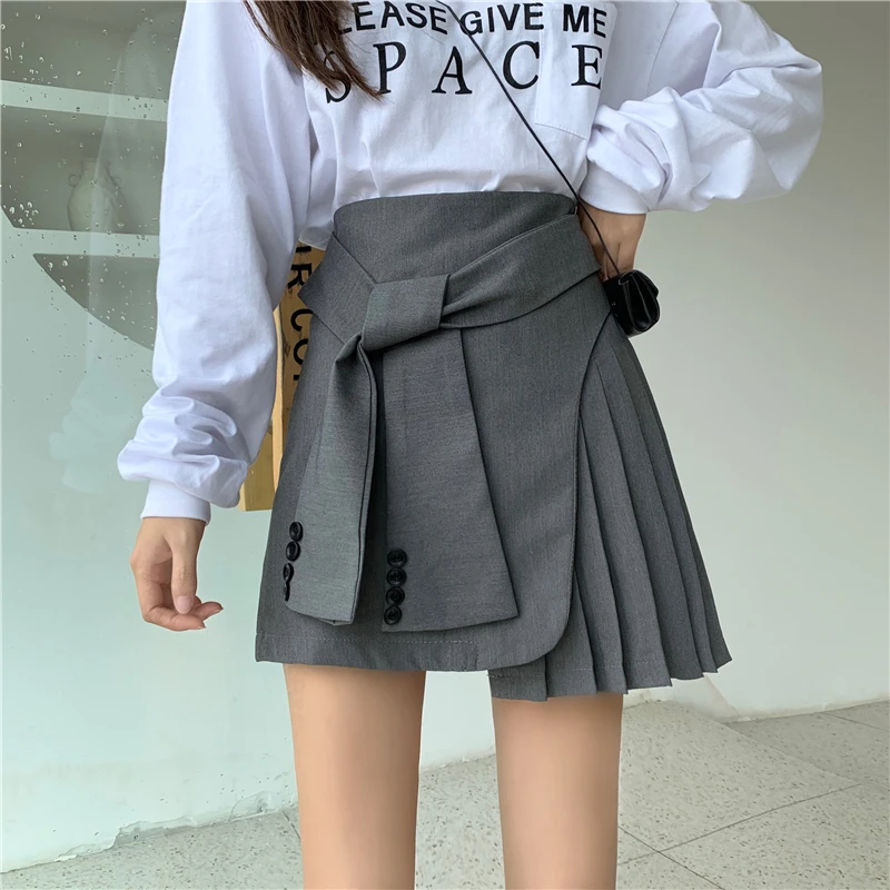 Корейская Новая женская Ulzzang короткая модная повседневная однотонная дизайнерская шикарная трапециевидная Женская юбка подчеркивающая индивидуальность