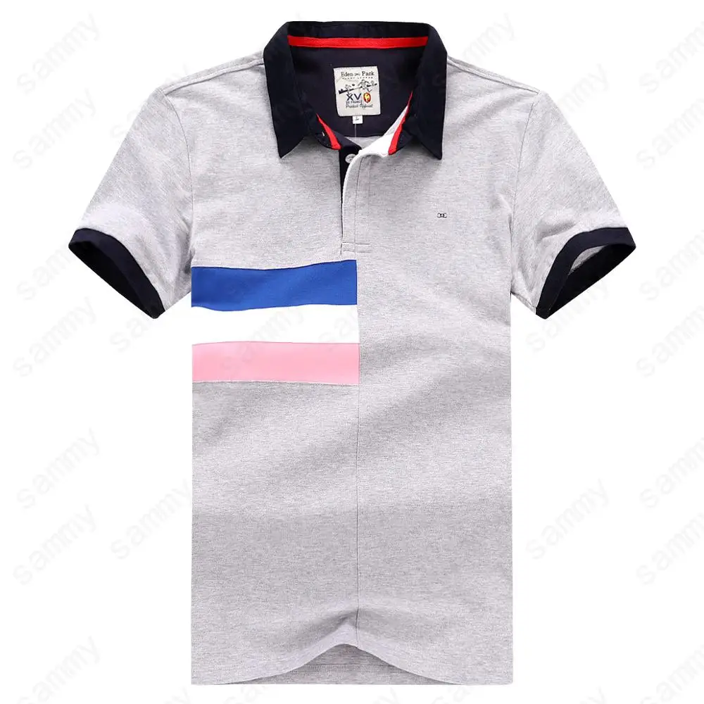 Новинка, французский homme, Eden Park, флаг, в полоску, простой, не скатывается, дышащий, короткий рукав, 98% хлопок, большой размер M до 3XL - Цвет: Серый