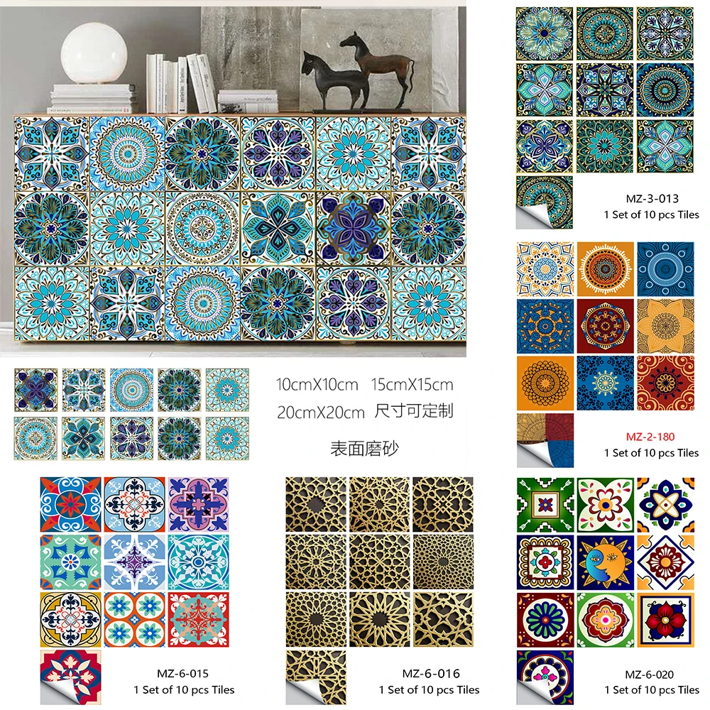 Dream Blue Mandala Style Matte Surface Wall Sticker Pellicola Antiscivolo Per Piastrelle Decorative Per Piastrelle/Terra In Cucina Bagno Arte Murale