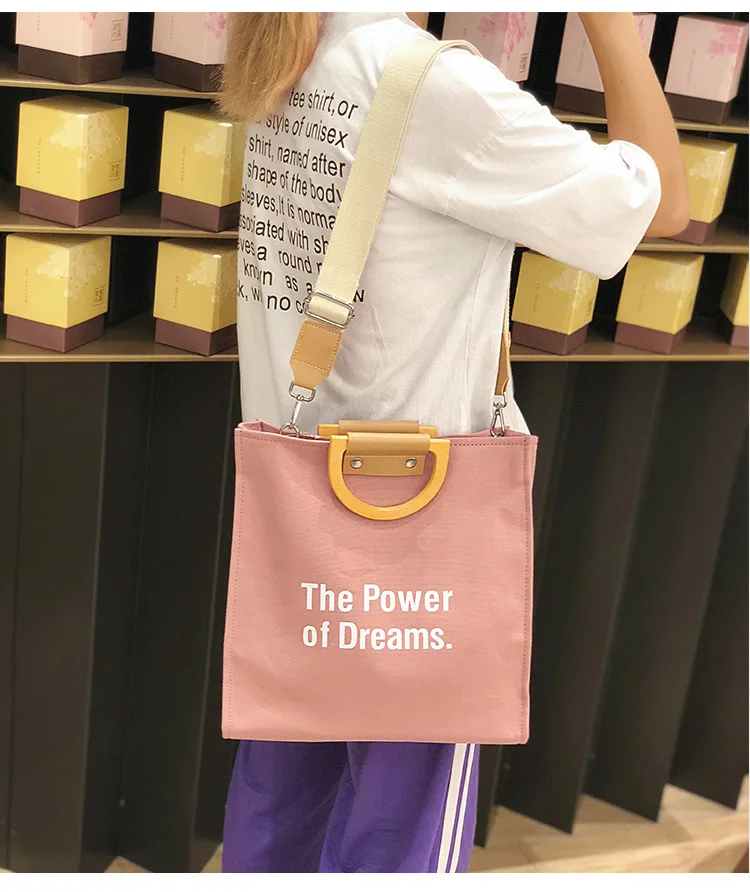 INS Literature And Art Shoulder Bag Lettered Single-shoulder Canvas Bag Women's New Style Canvas Bag Large Bag Handbag on B