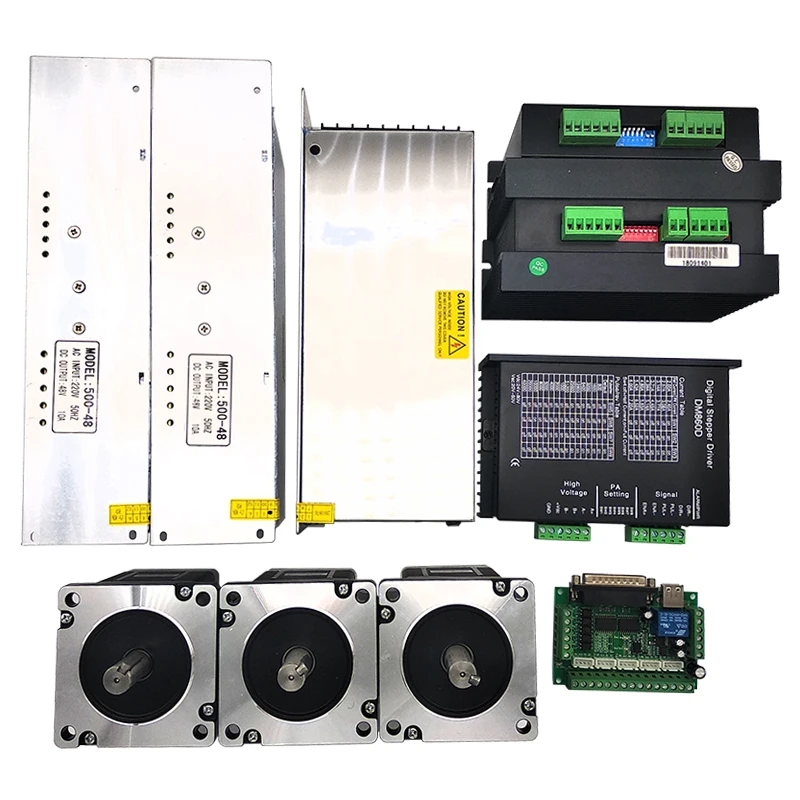 

2 Phase Nema34 Stepper Motor 6.8N.m Stepper Motor 3pcs +DM860D Stepper Motor Driver 3pcs +48v Power Supply 1pc For Cnc Router