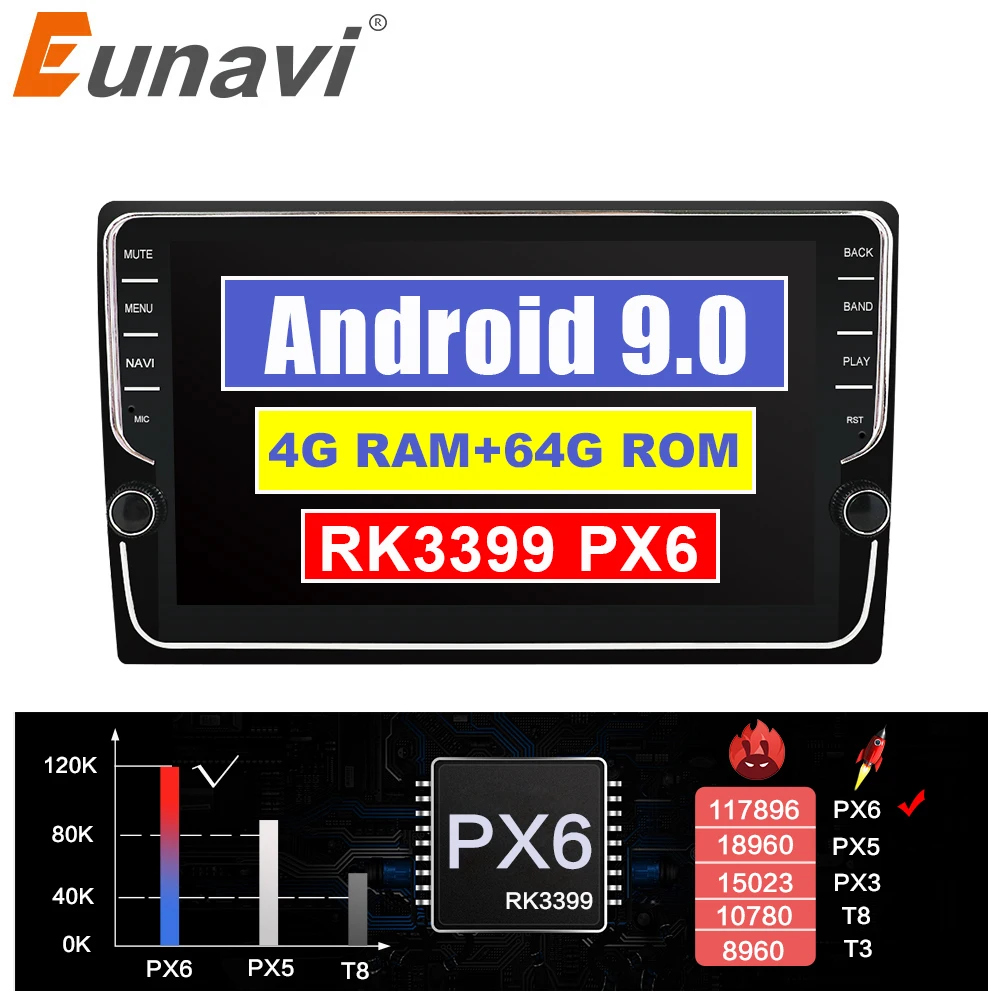 Eunavi 2 Din 9 дюймов ips Универсальный Android 9,0 4 Гб 64 ГБ Автомобильный Радио стерео Мультимедиа gps навигация WiFi 1024*600 автомобильный ПК без DVD