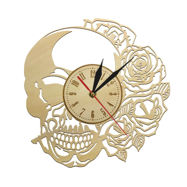 Reloj de pared de calavera con Rosa, reloj de Hora de madera, decoración de  arte de pared de Halloween, Punk, esqueleto, hecho a mano _ - AliExpress  Mobile