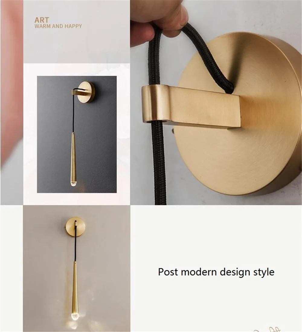 American Modern LED Wall Light Loft Decor Sconce Wall Lights Iron Crystal Bedroom Bedside Wall Lamp Home Lighting Luminaire (6)