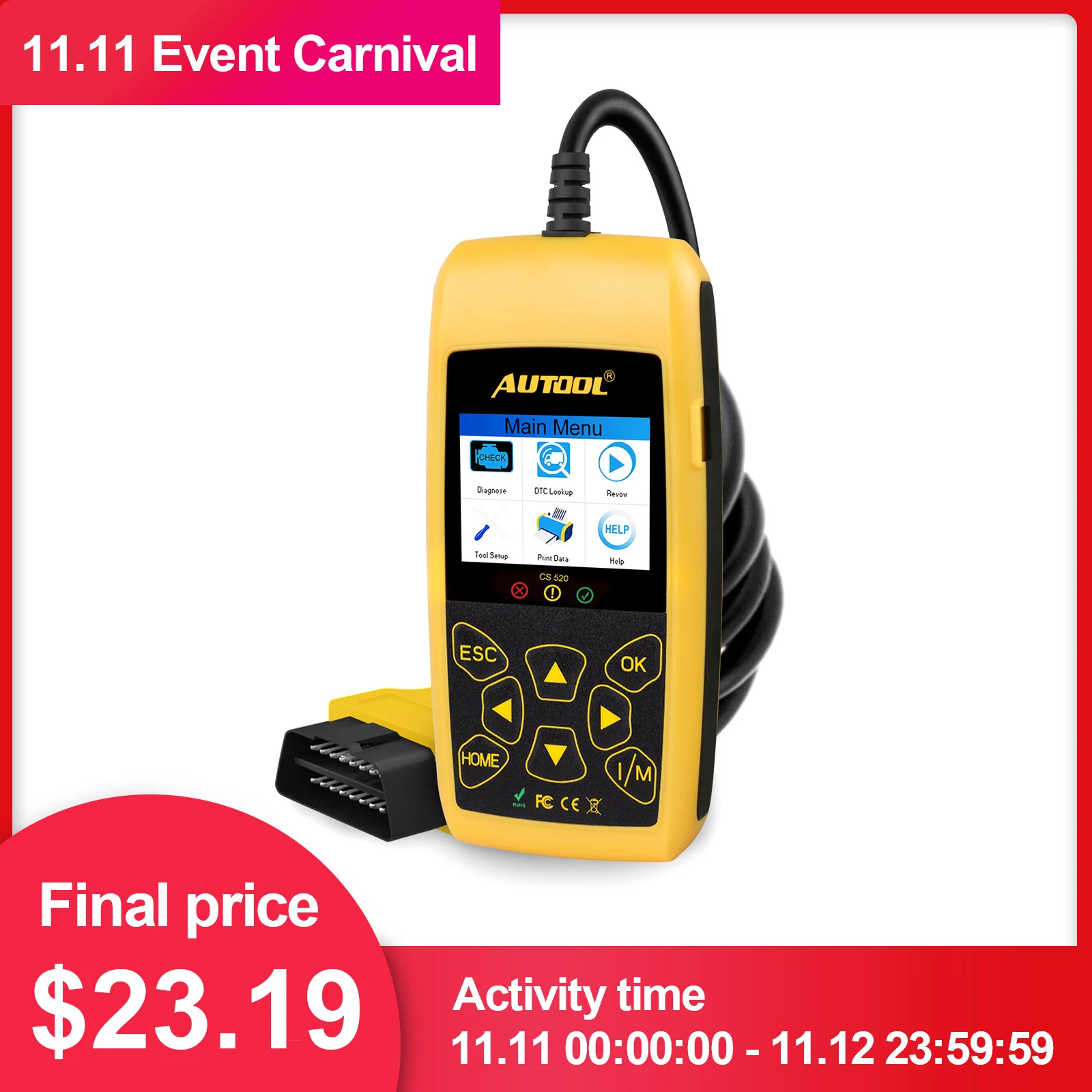 

AUTOOL CS520 car OBD 2 Code Reader CAN BUS with Digital LED Dispaly OBD2 Scanner Automotive Diagnostic Tool