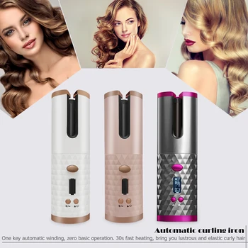 

New Portable Wireless Automatic Curling Iron Hair Curler USB Rechargeable For LCD Display Curly Machine With 1 Comb+2pc Clips