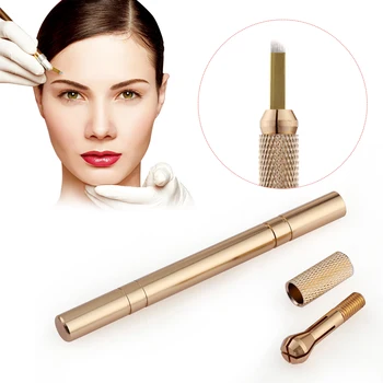 

5 Pcs 12 Pins Microblading Needles+Golden Tebori 3D Tattoo Pen Permanent Makeup Manual Professional Eyebrow Tattoo Set Tools