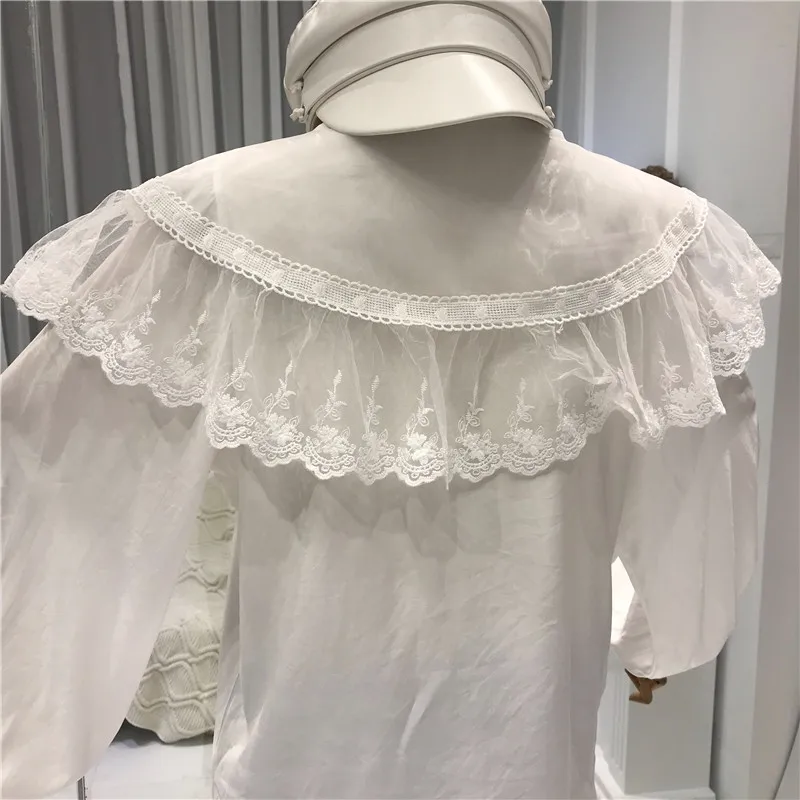 Стиль Лолита Питер Пэн воротник женские рубашки с длинными рукавами Blusas Femininas фонарь рукав Твердые Женские топы и блузки